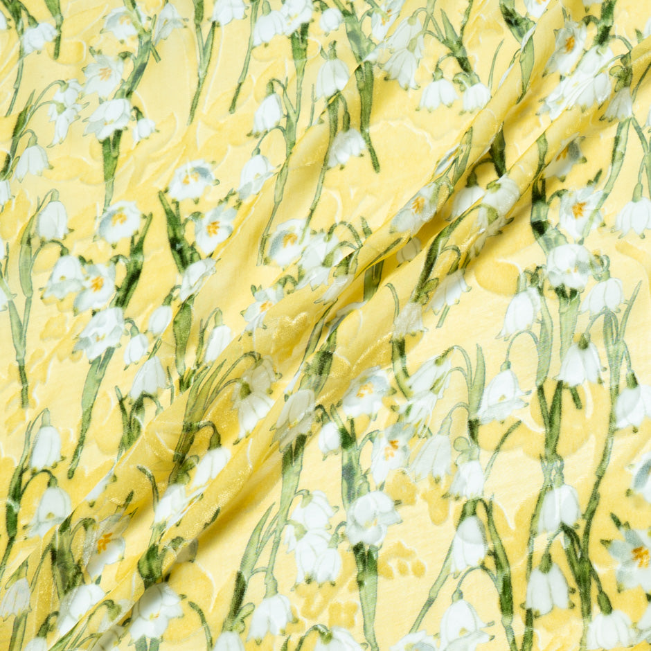 Lily of the Valley Printed Yellow Silk Blend Devoré Velvet