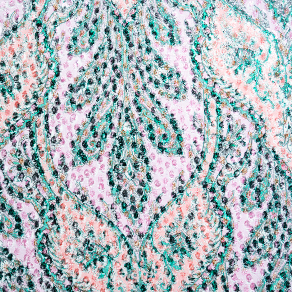 Pink & Mint Printed Metallic Devoré Velvet