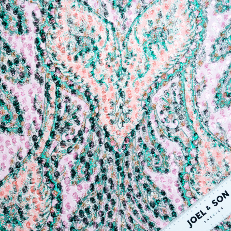 Pink & Mint Printed Metallic Devoré Velvet