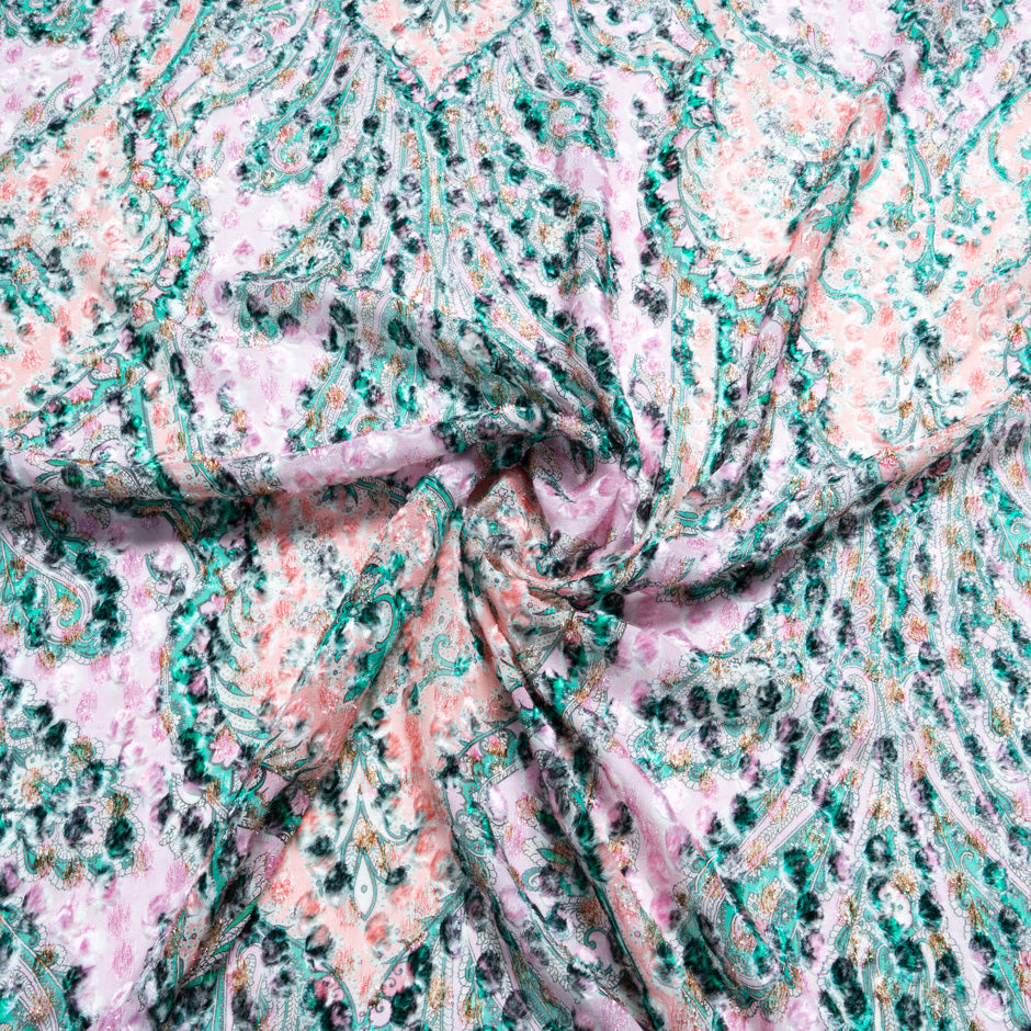 Pink & Mint Printed Metallic Devoré Velvet