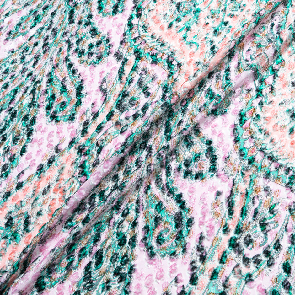 Pink & Mint Printed Metallic Devoré Velvet