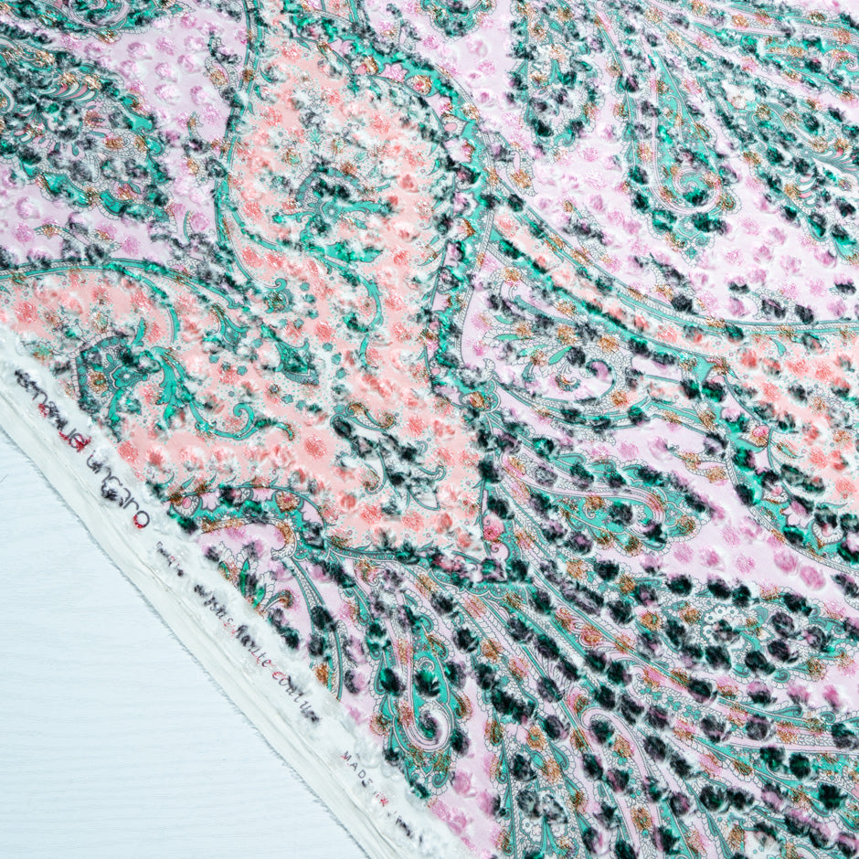Pink & Mint Printed Metallic Devoré Velvet