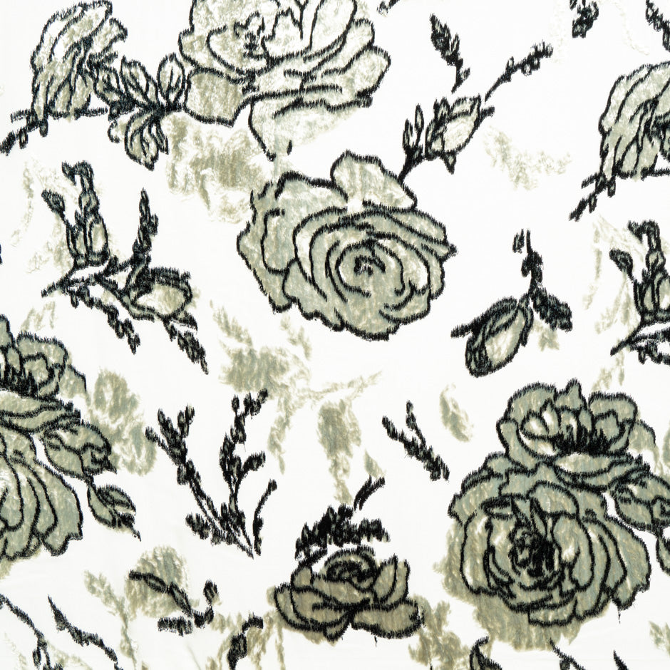 Black Outlined Floral Vanilla Devoré Velvet