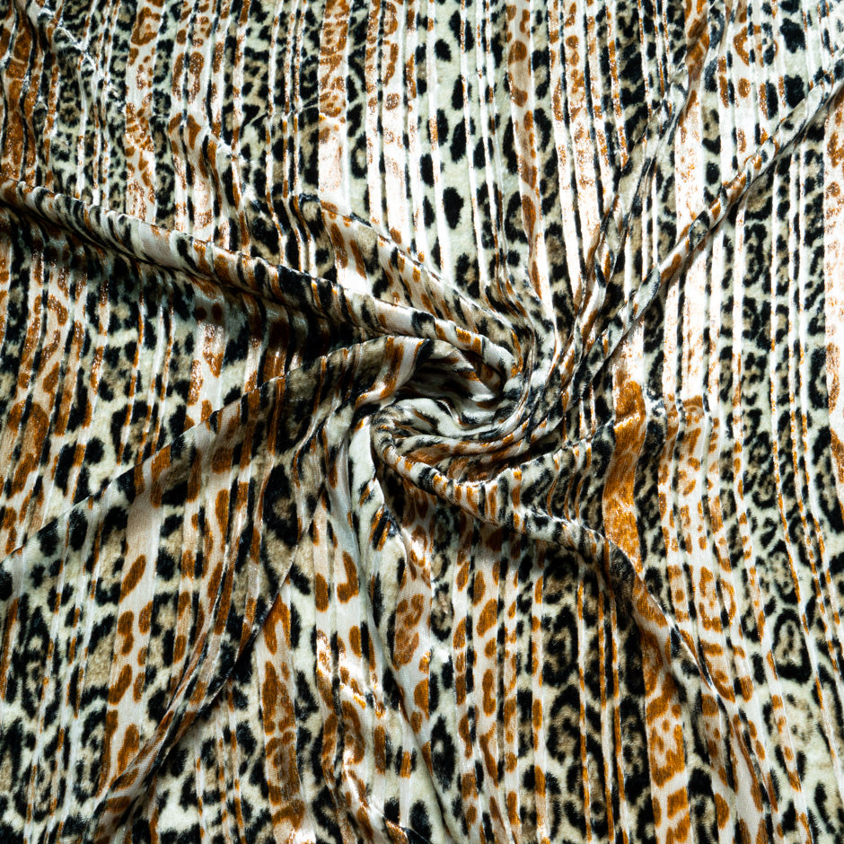 Brown Animal Printed Metallic Devoré Velvet