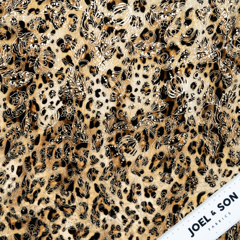Gold Floral Animal Printed Silk Blend Velvet