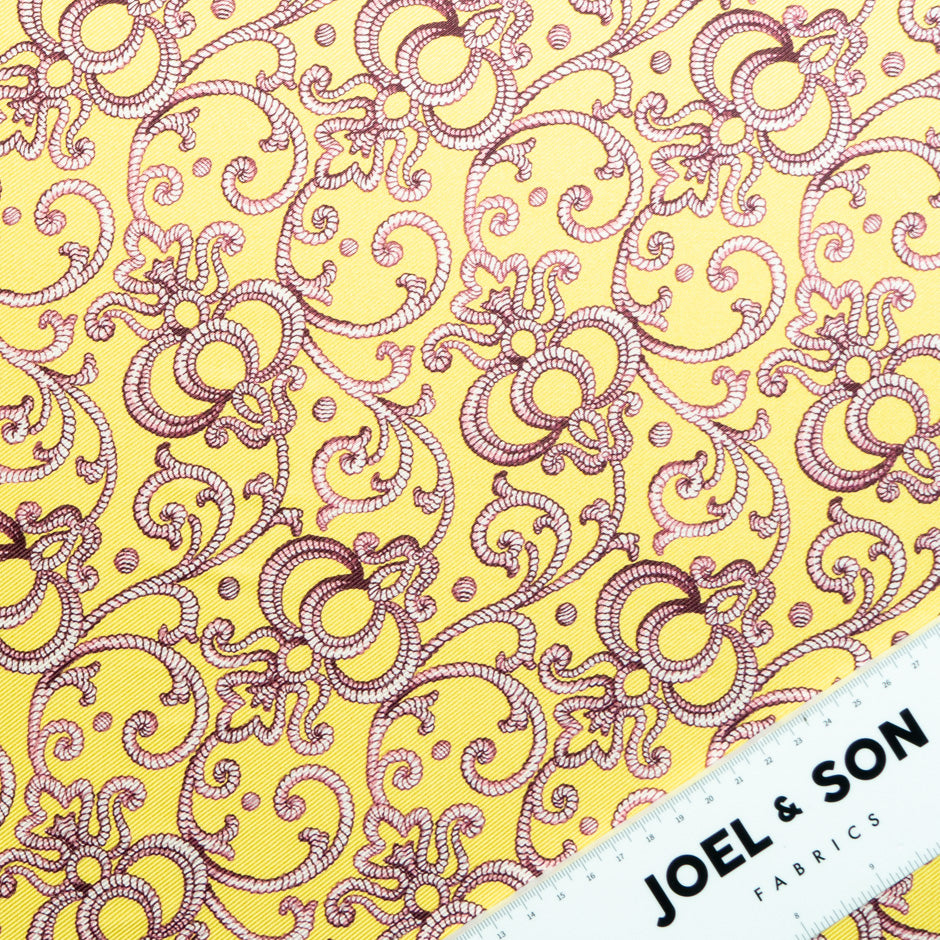 Magenta Patterned Yellow Double Silk Twill