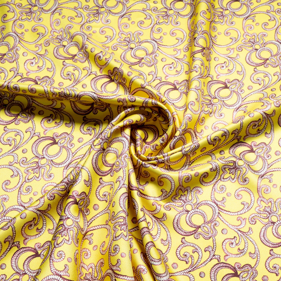 Magenta Patterned Yellow Double Silk Twill