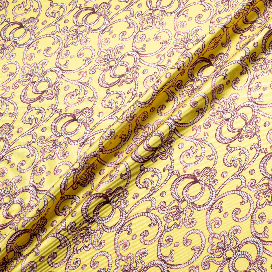Magenta Patterned Yellow Double Silk Twill