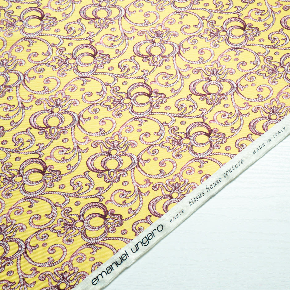Magenta Patterned Yellow Double Silk Twill