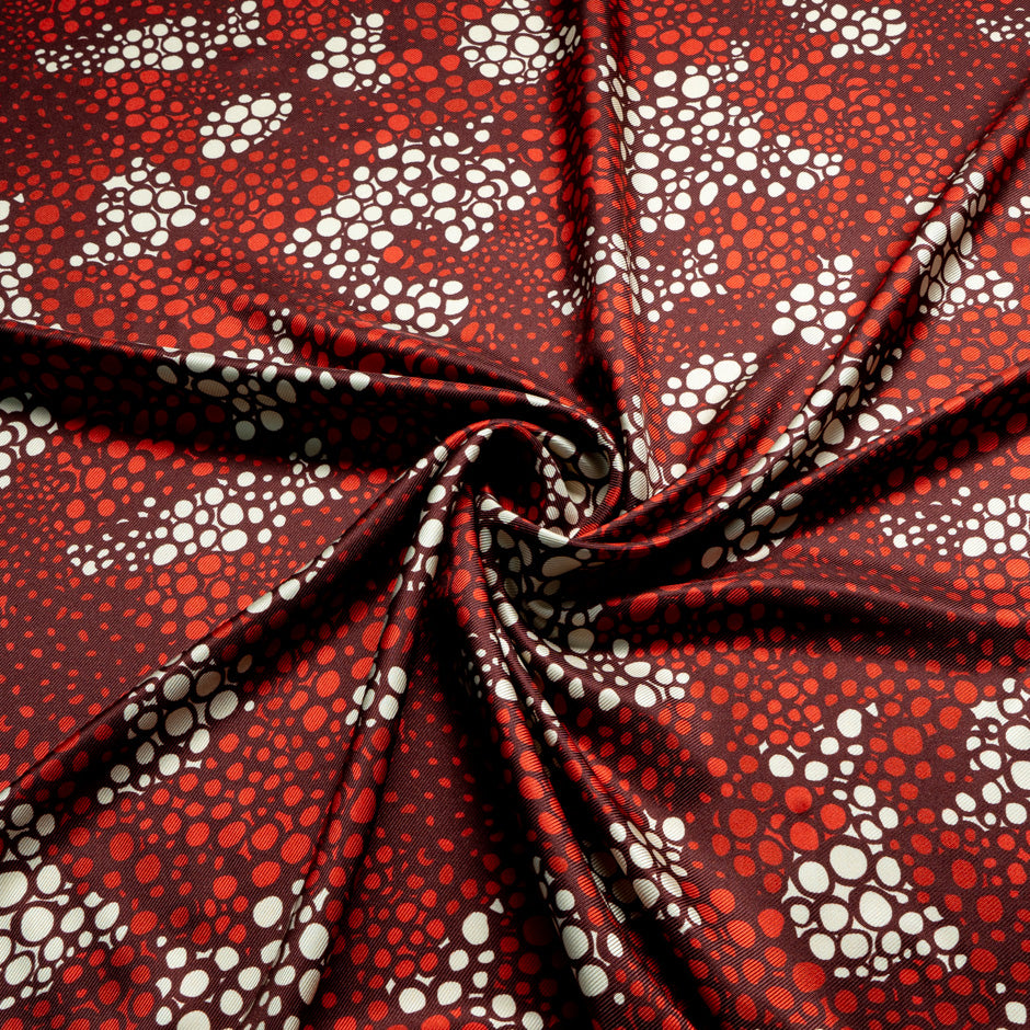 Red & Cream Spot Printed Double Silk Twill