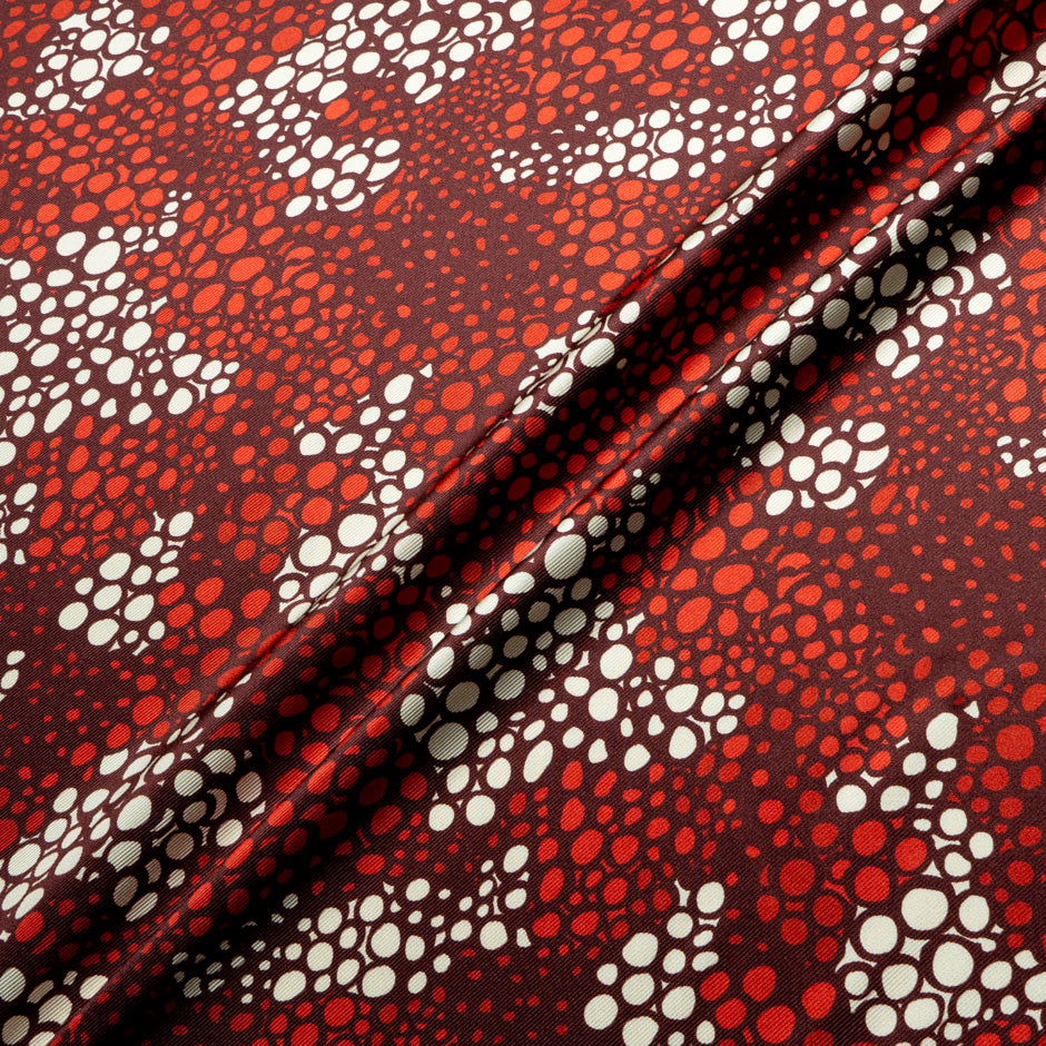 Red & Cream Spot Printed Double Silk Twill