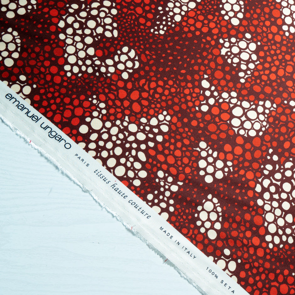 Red & Cream Spot Printed Double Silk Twill