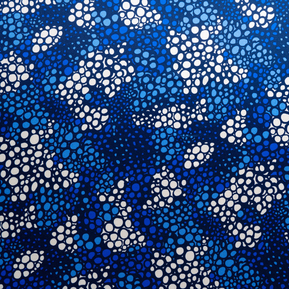 Blue & Cream Spot Printed Double Silk Twill