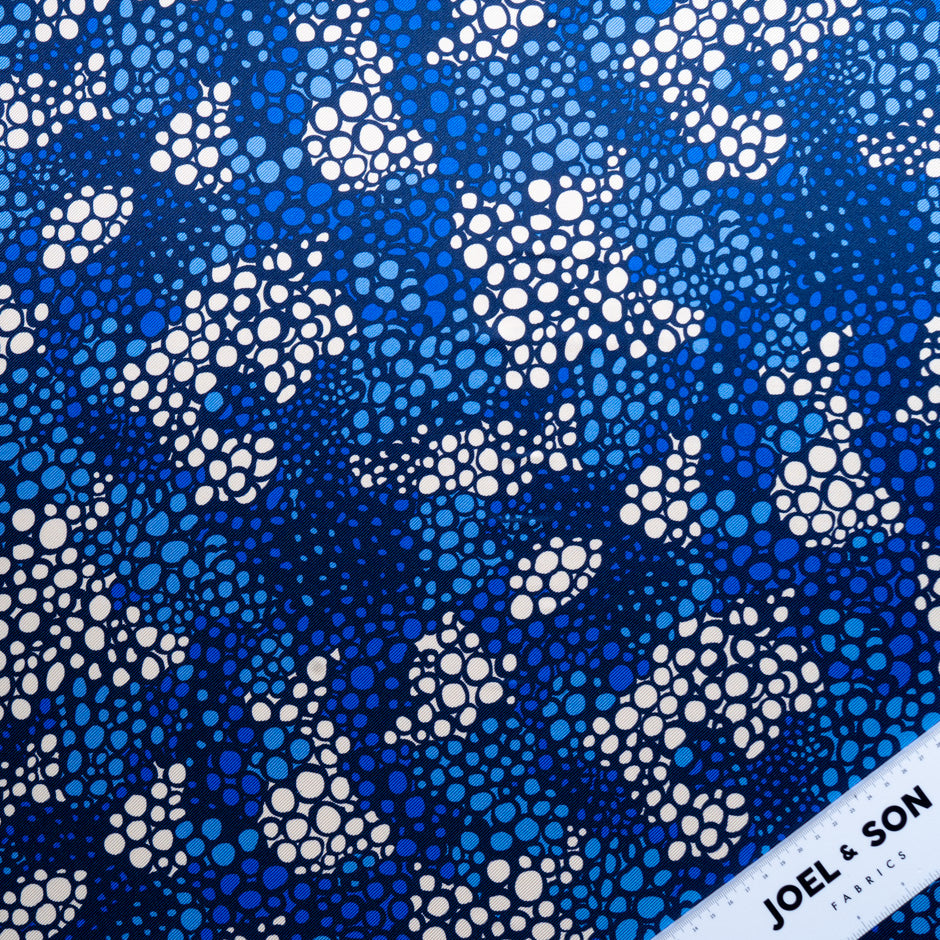 Blue & Cream Spot Printed Double Silk Twill