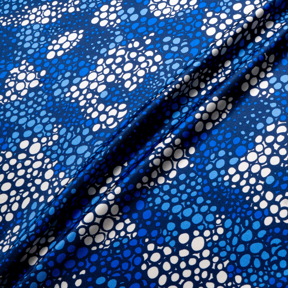 Blue & Cream Spot Printed Double Silk Twill