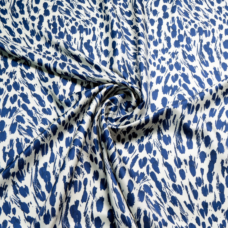 Blue Abstract Animal Printed Double Silk Twill