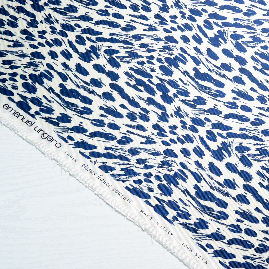 Blue Abstract Animal Printed Double Silk Twill