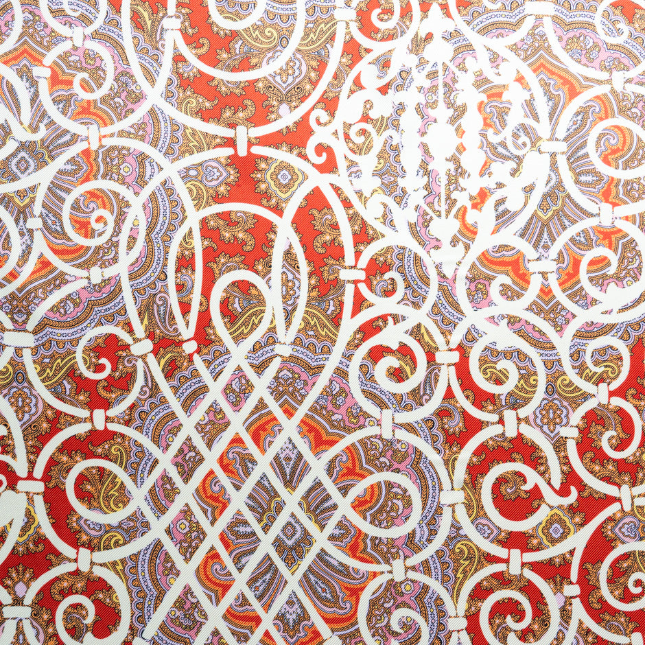 Red & Multi Paisley Printed Double Silk Twill