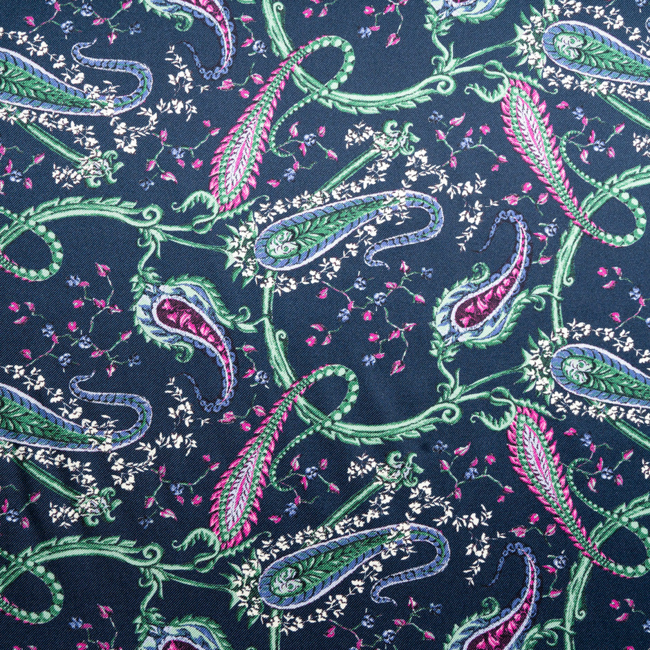 Paisley Printed Midnight Double Silk Twill