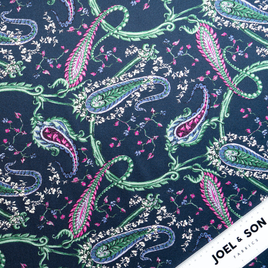 Paisley Printed Midnight Double Silk Twill
