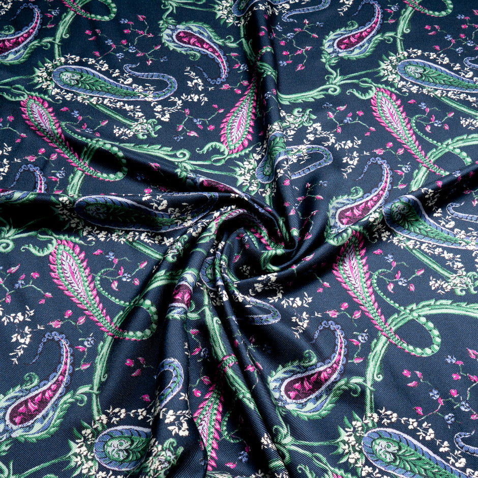 Paisley Printed Midnight Double Silk Twill