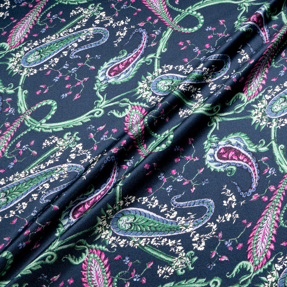 Paisley Printed Midnight Double Silk Twill