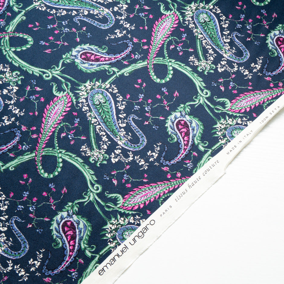 Paisley Printed Midnight Double Silk Twill