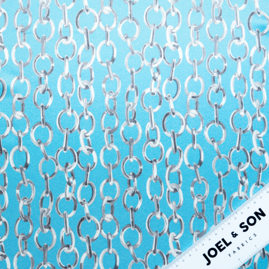 Link Printed Sky Blue Double Silk Twill