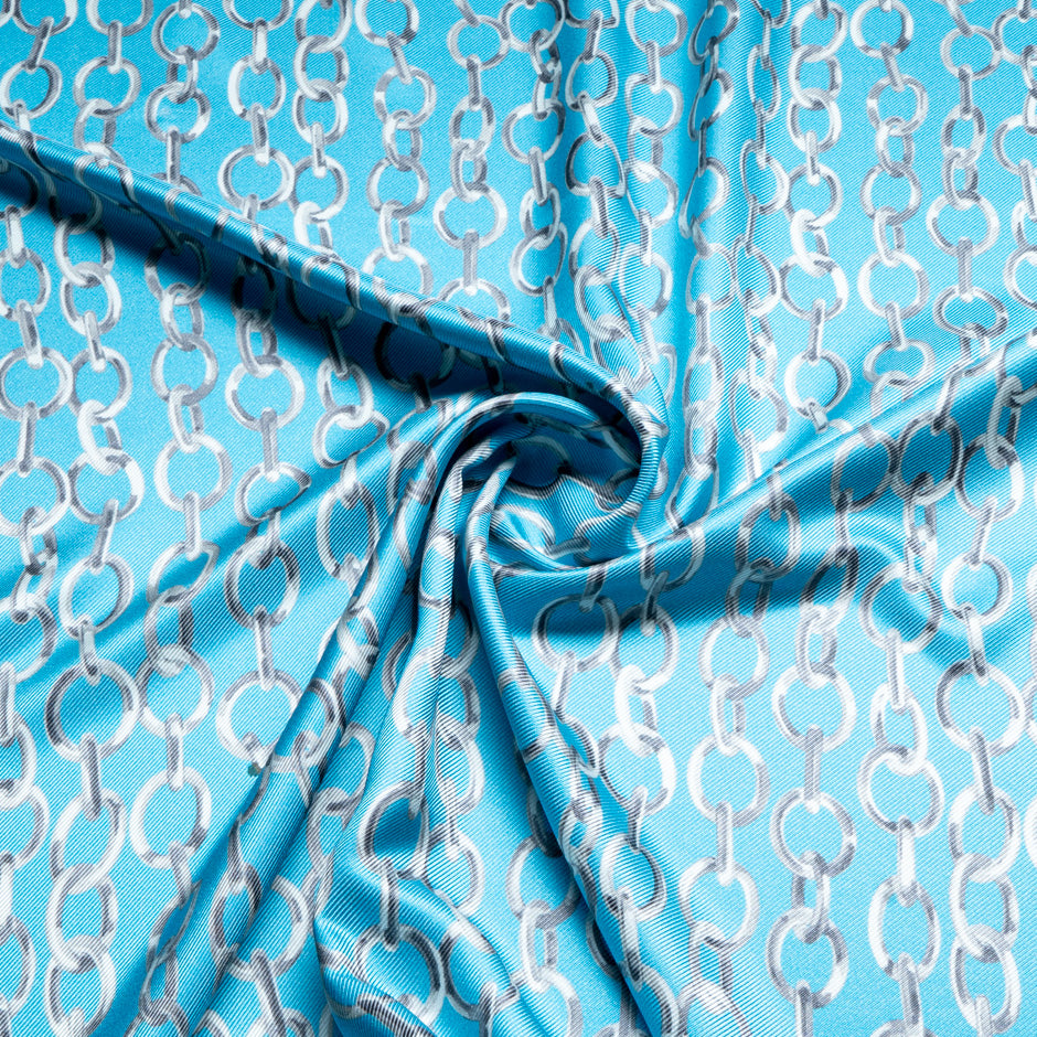 Link Printed Sky Blue Double Silk Twill