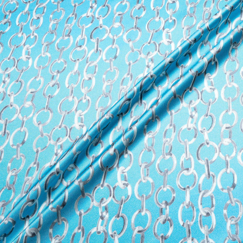 Link Printed Sky Blue Double Silk Twill