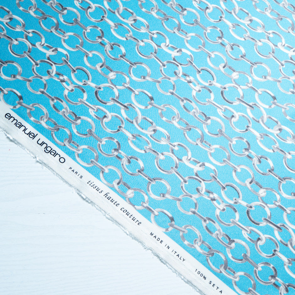 Link Printed Sky Blue Double Silk Twill