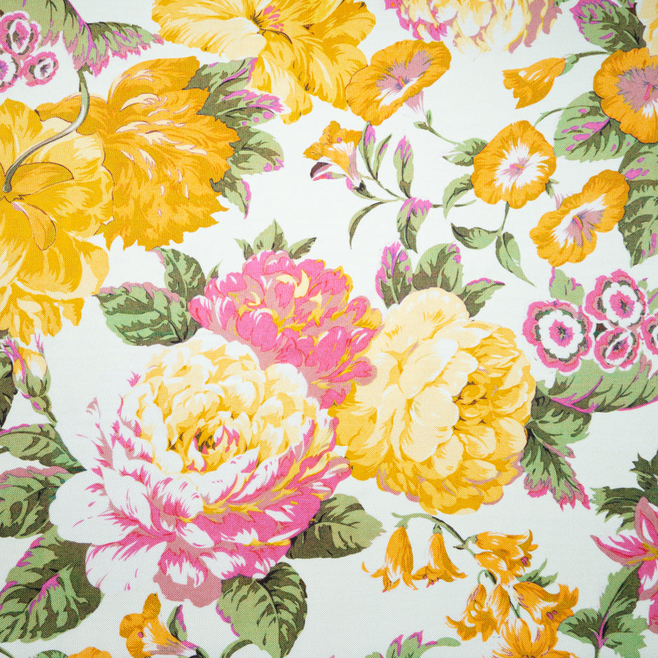 Yellow & Pink Floral Double Silk Twill