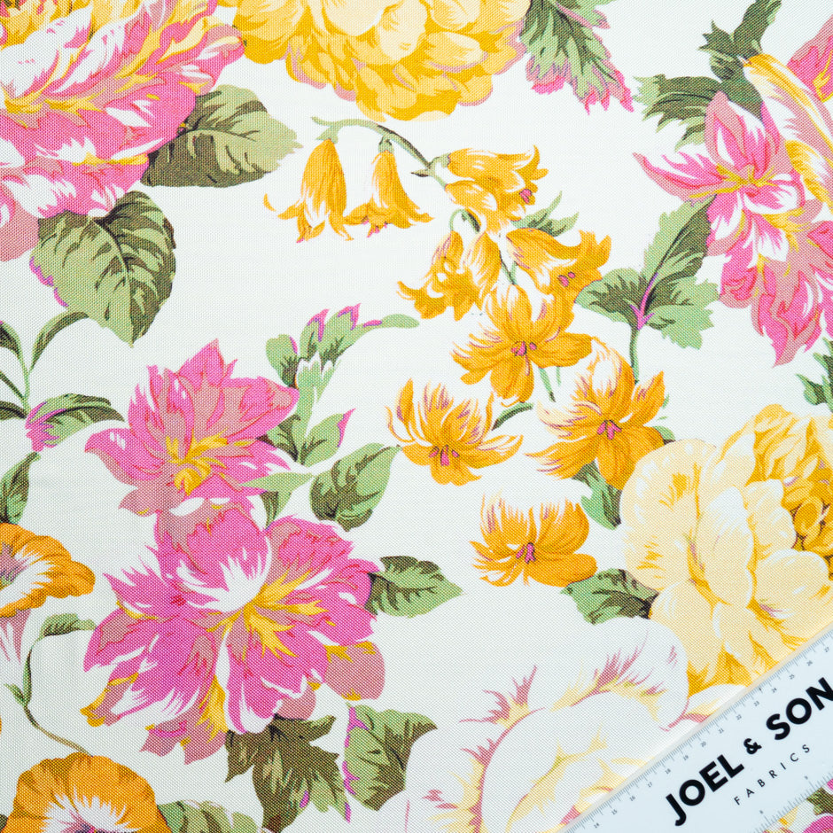 Yellow & Pink Floral Double Silk Twill
