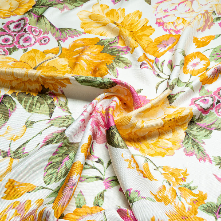 Yellow & Pink Floral Double Silk Twill