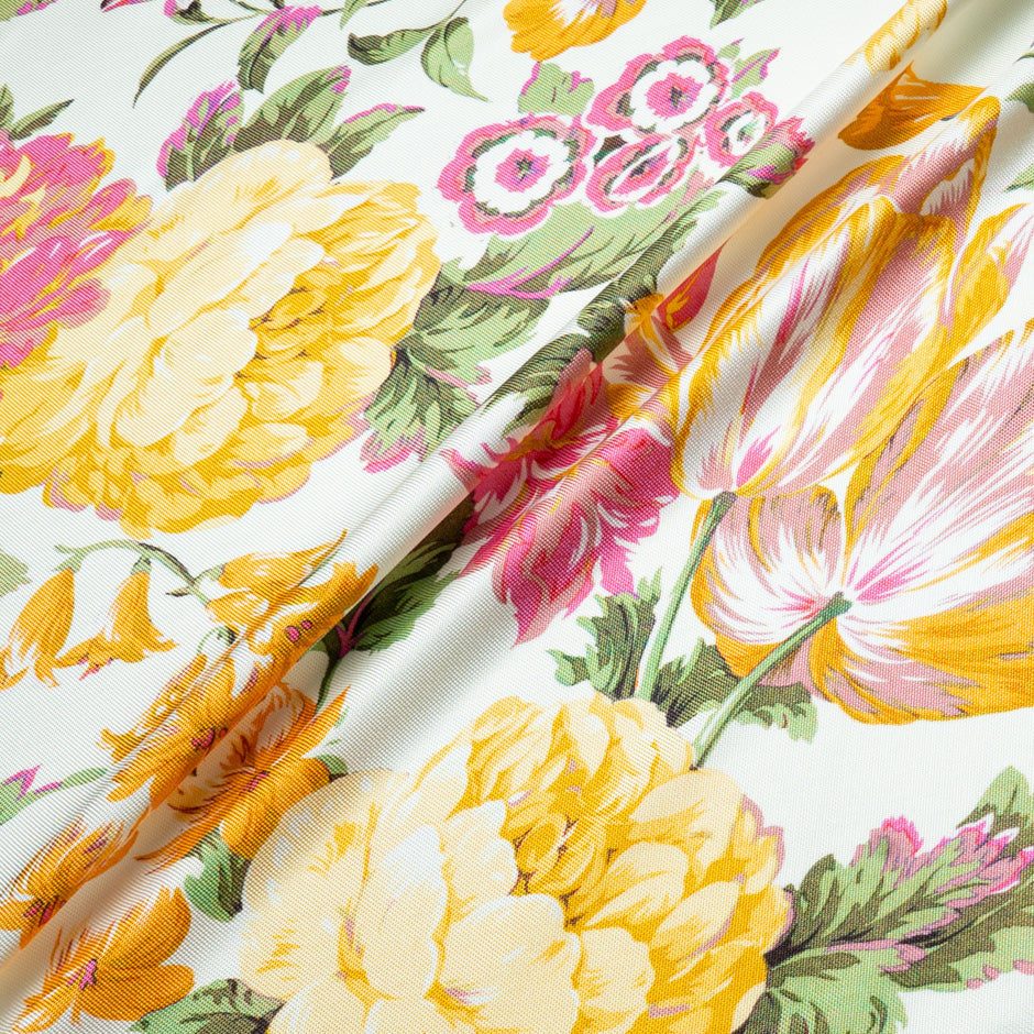 Yellow & Pink Floral Double Silk Twill