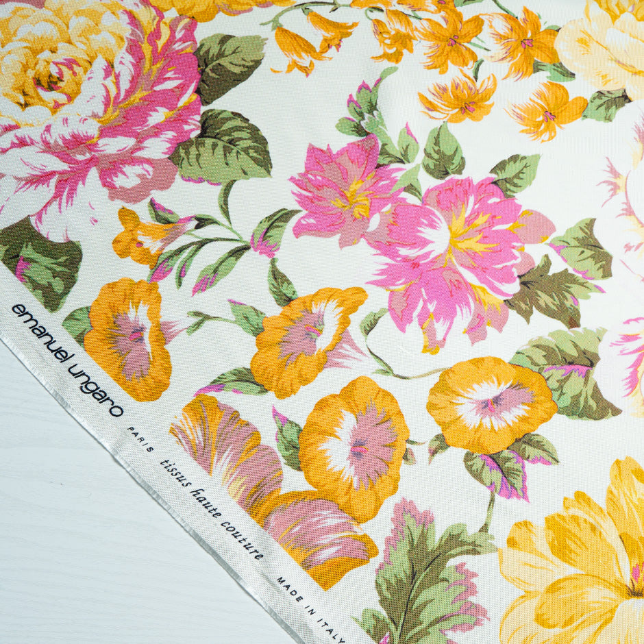 Yellow & Pink Floral Double Silk Twill