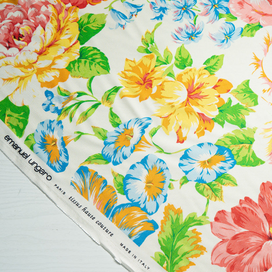 Multi-Coloured Floral Double Silk Twill