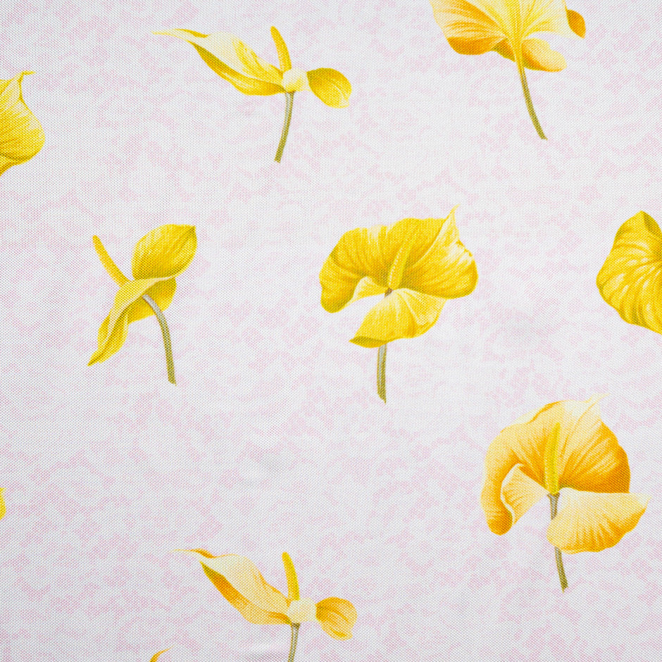 Yellow Floral Printed Pink Double Silk Twill