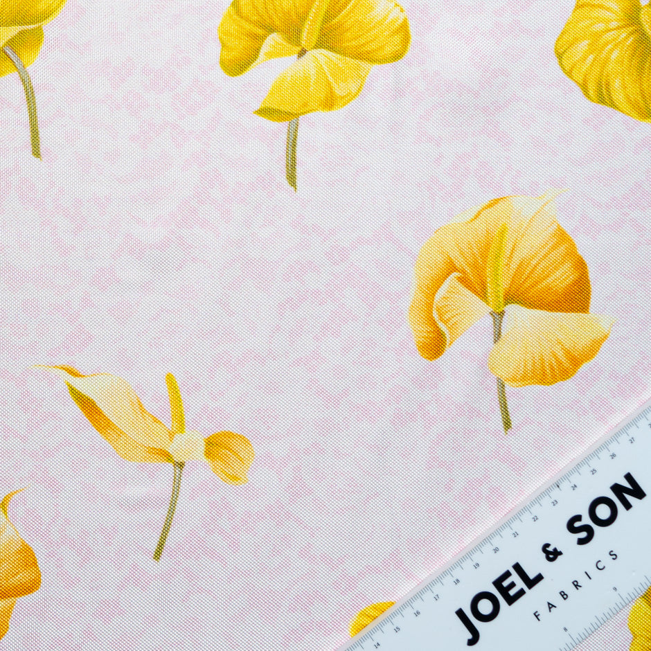 Yellow Floral Printed Pink Double Silk Twill