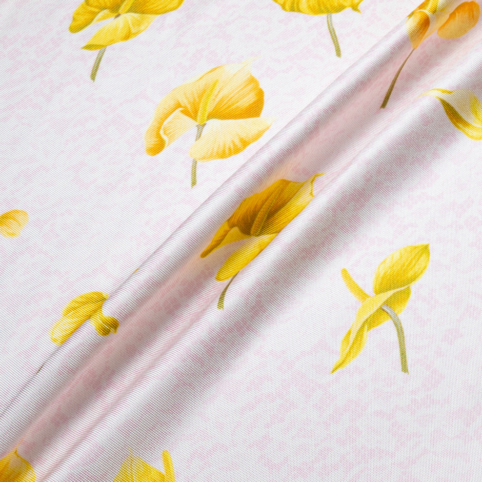 Yellow Floral Printed Pink Double Silk Twill