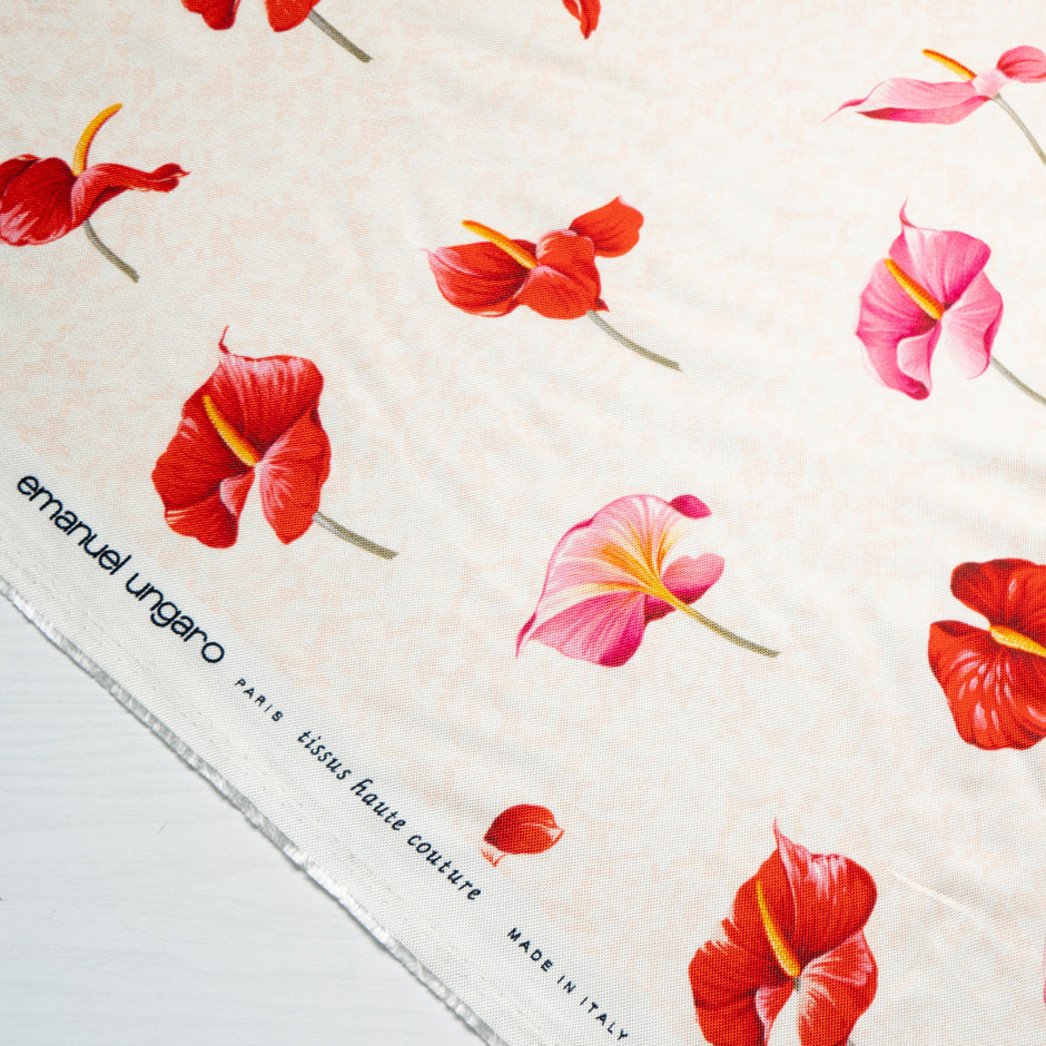 Pink & Red Floral Double Silk Twill