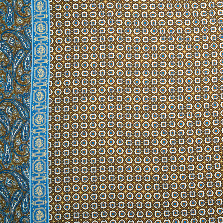 Brown & Blue Geo Printed Pure Silk Twill