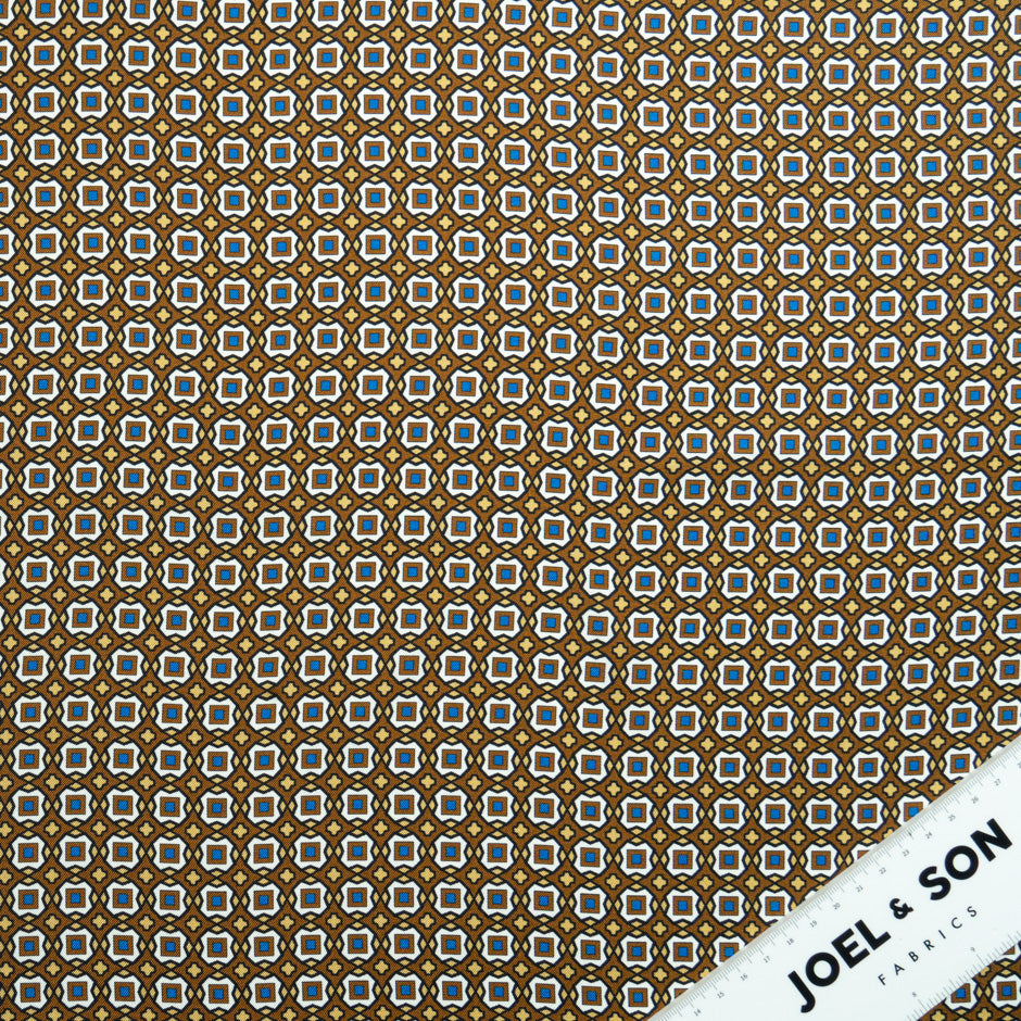 Brown & Blue Geo Printed Pure Silk Twill