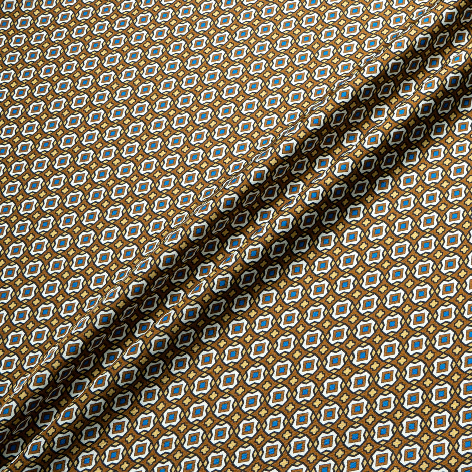 Brown & Blue Geo Printed Pure Silk Twill