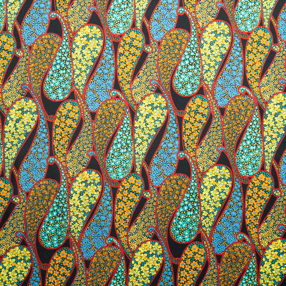 Geometric Paisley Printed Black Silk Twill