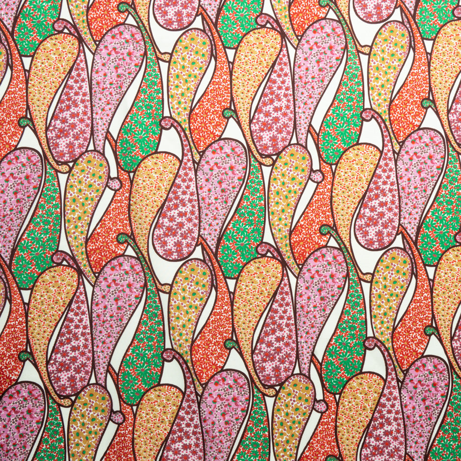 Multi Paisley Printed White Silk Twill