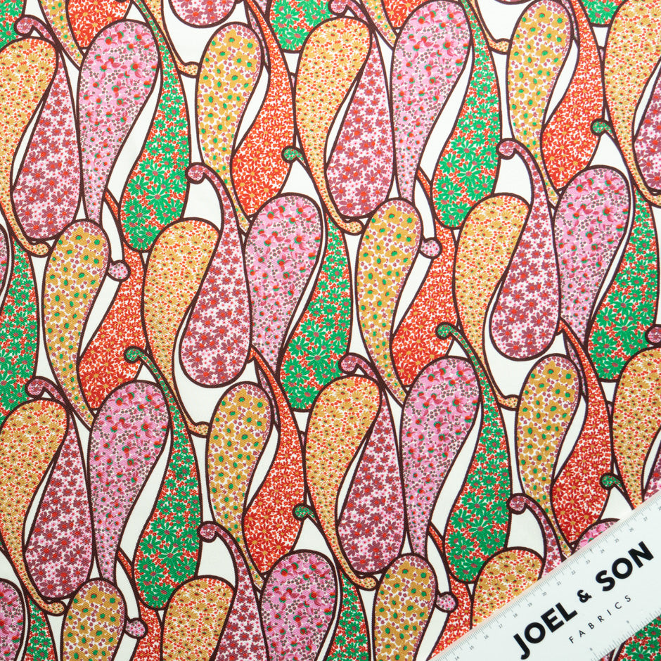 Multi Paisley Printed White Silk Twill