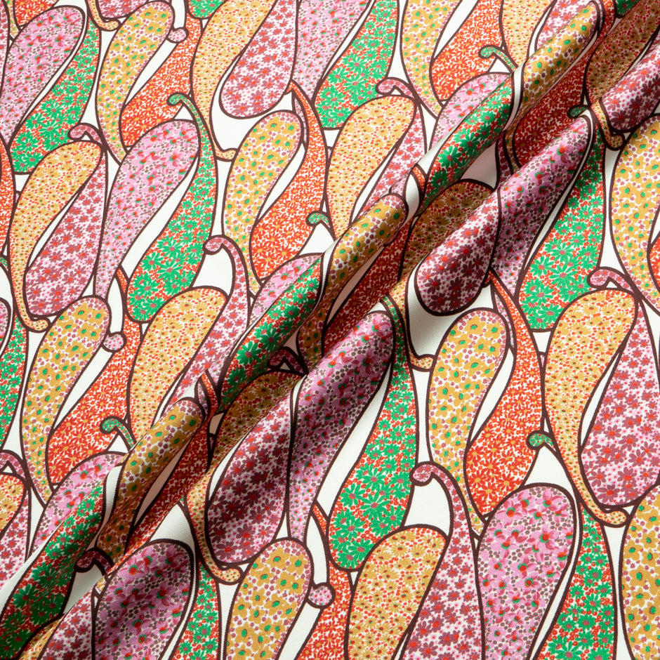 Multi Paisley Printed White Silk Twill