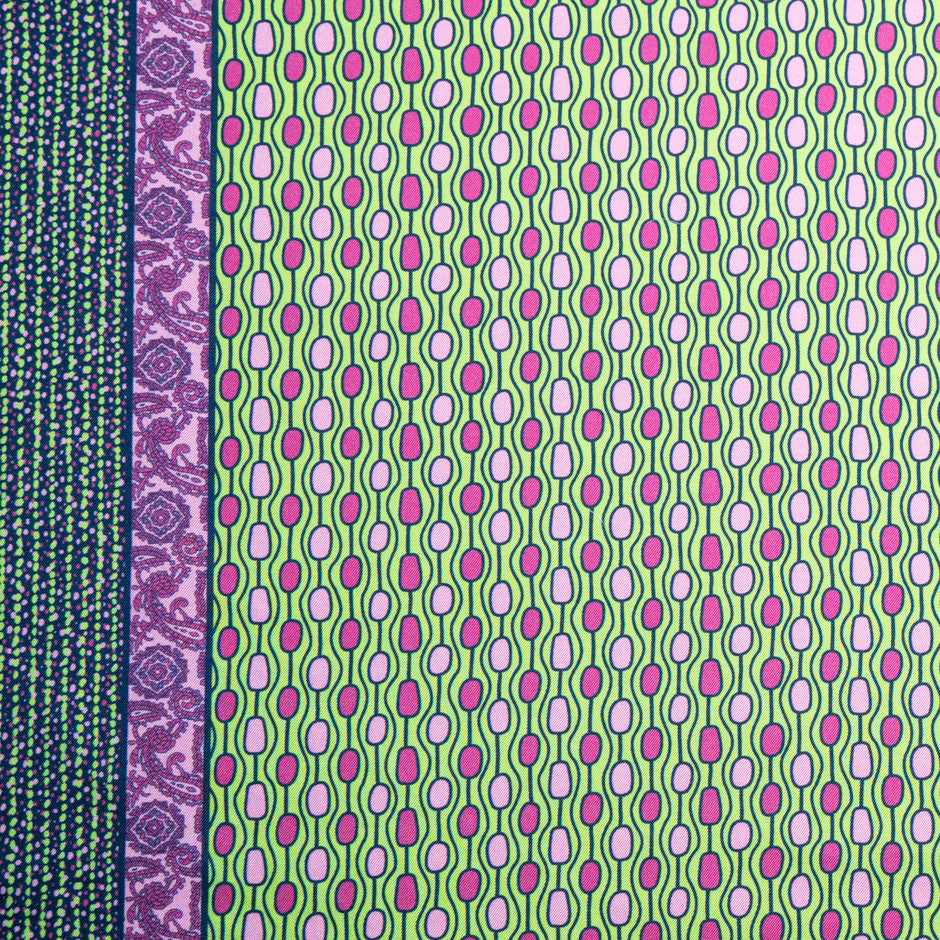 Pink & Green Geo Printed Pure Silk Twill (A 2m Piece)