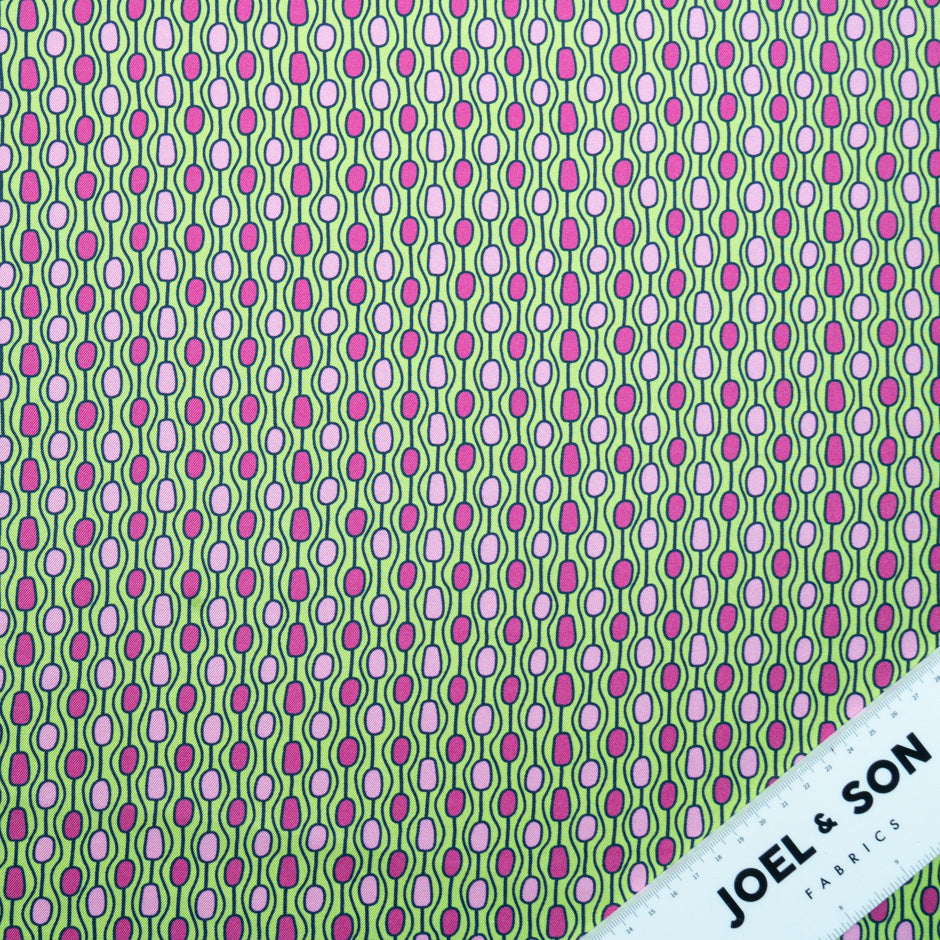 Pink & Green Geo Printed Pure Silk Twill (A 2m Piece)